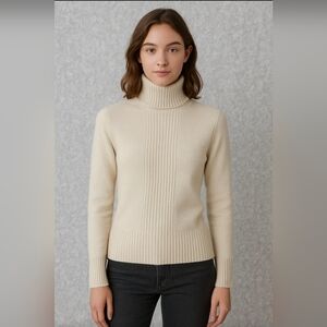 Jessica Turtleneck Sz S Sweater Side Zip Cream Cable Knit Basic Normcore